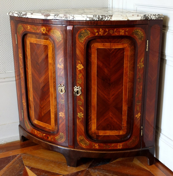 Louis XV Transitional Period Corner Buffet Encoignure En Fine Marqueterie Fleurie