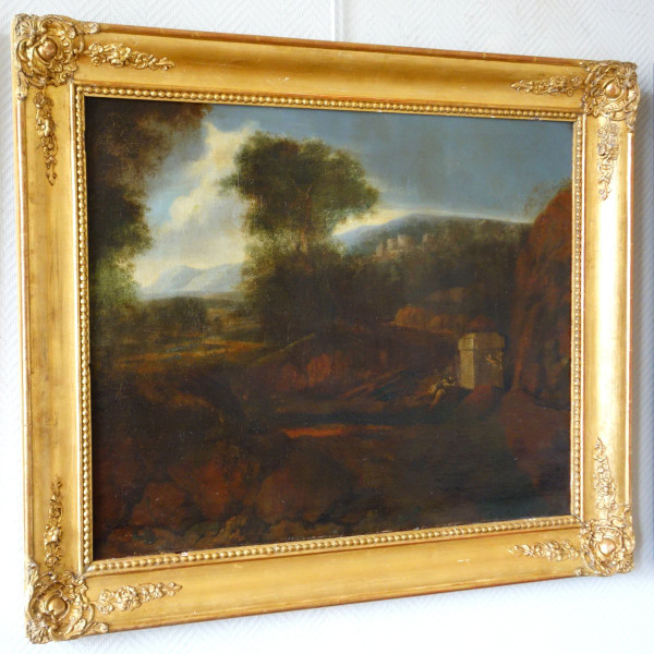 Scuola fiamminga, fine XVII o inizio XVIII secolo, campagna romana Hst 87x74cm