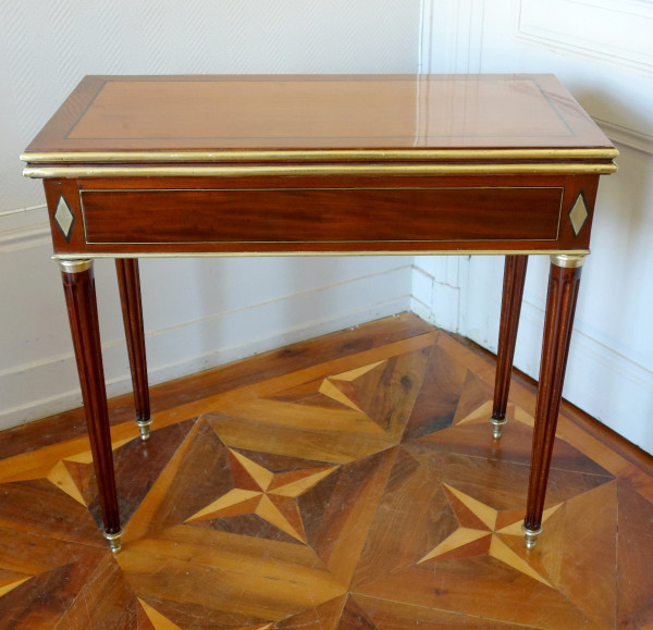 Table à Jeu Louis XVI Directoire En Acajou, ébène Et Laiton, Fin XVIIIe Siècle