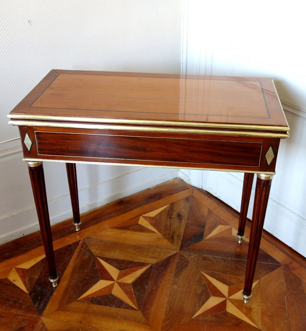 Table à Jeu Louis XVI Directoire En Acajou, ébène Et Laiton, Fin XVIIIe Siècle