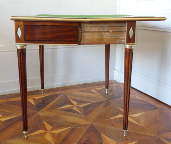 Table à Jeu Louis XVI Directoire En Acajou, ébène Et Laiton, Fin XVIIIe Siècle