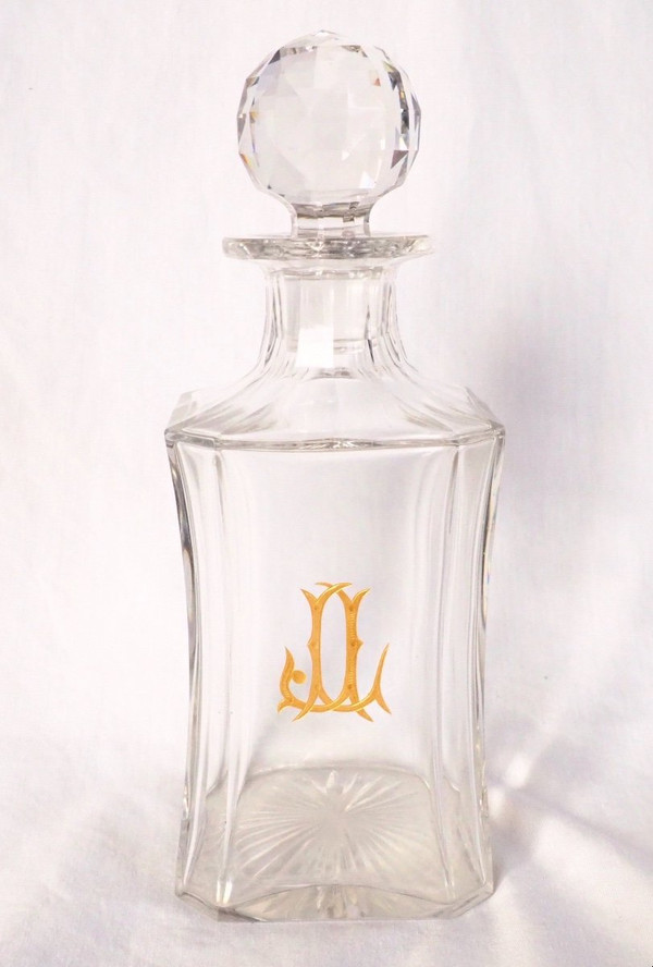 Große Cognac-Karaffe / Whisky-Karaffe aus Baccarat-Kristall, Monogramm JL