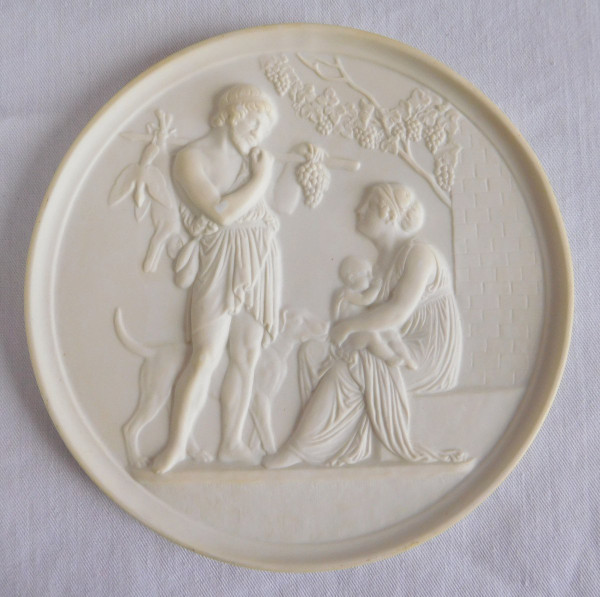 Pair Of Neoclassical Empire Style Porcelain Biscuit Medallions - Ceres And Bacchus