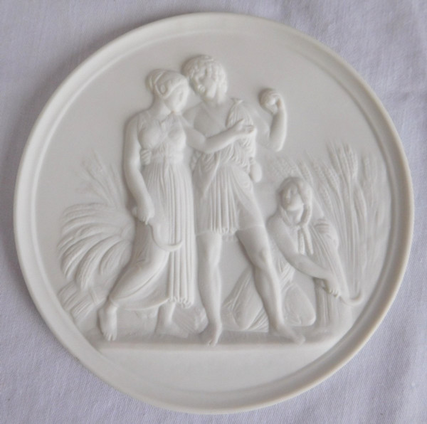 Pair Of Neoclassical Empire Style Porcelain Biscuit Medallions - Ceres And Bacchus