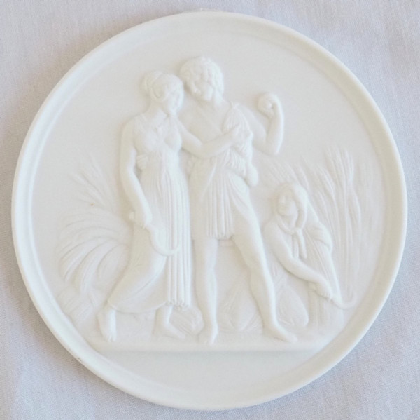 Pair Of Neoclassical Empire Style Porcelain Biscuit Medallions - Ceres And Bacchus