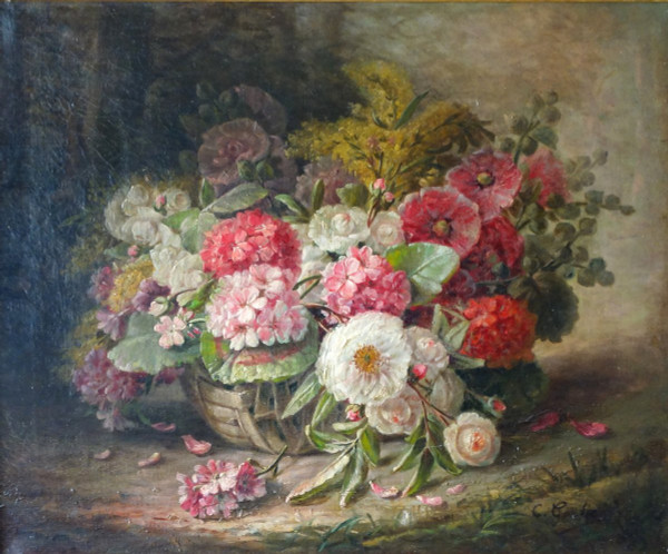 Grande olio su tela, Tableau De Fleurs di Clément Gontier, 1900 circa - 96,5 cm X 77 cm