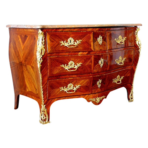 Jb Hedouin: Louis XV period Chest of Drawers In Rosewood, circa 1750 - Stamped