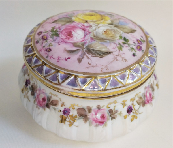  Hand Painted Porcelain Box From Volkstedt 19th C