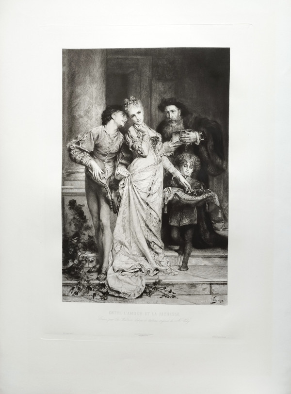 Entre l'Amour Et La Richesse Gravure Par Charles Waltner d'Après Anatole  Vély