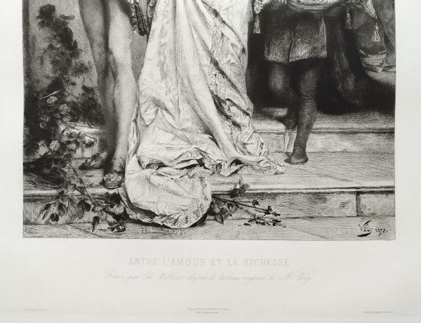 Entre l'Amour Et La Richesse Gravure Par Charles Waltner d'Après Anatole  Vély