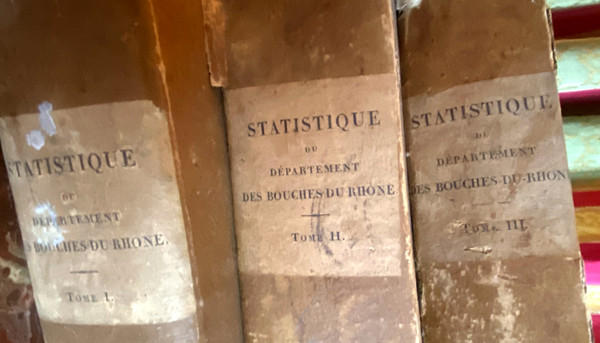 3forts volumes in 4 untrimmed of "Statistiques du département des Bouches -du-Rhone dédié au Roi par M. le Comte de Villeneuve . Marseille 1821