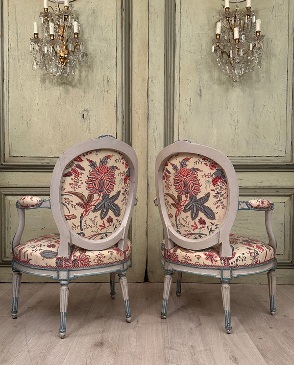 Georges Jacob, Pair Of Cabriolet Armchairs Stamped From Transition Period Circa 1770