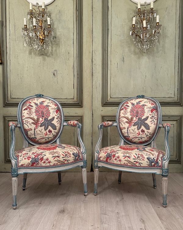 Georges Jacob, Pair Of Cabriolet Armchairs Stamped From Transition Period Circa 1770