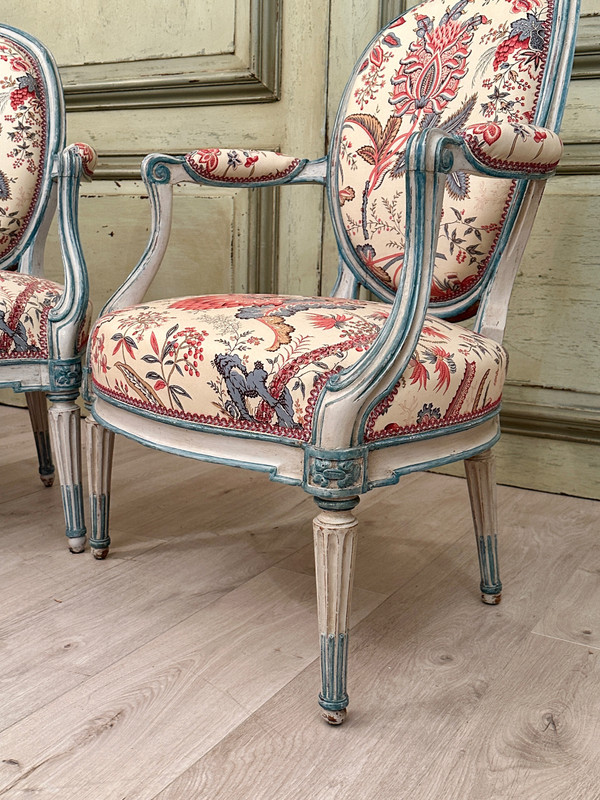 Georges Jacob, Pair Of Cabriolet Armchairs Stamped From Transition Period Circa 1770