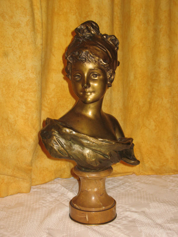 Busto in bronzo di giovane ragazza firmato da G. Van der Straeten XIX secolo