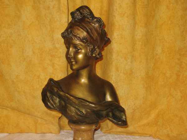 Busto in bronzo di giovane ragazza firmato da G. Van der Straeten XIX secolo