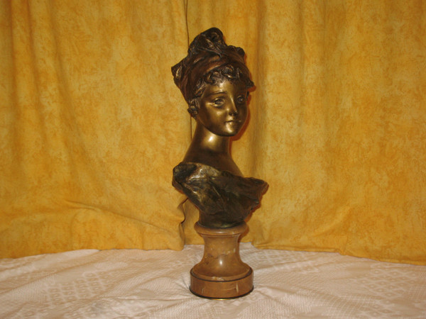 Busto in bronzo di giovane ragazza firmato da G. Van der Straeten XIX secolo