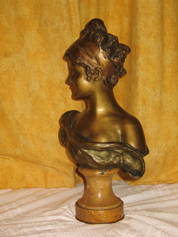 Busto in bronzo di giovane ragazza firmato da G. Van der Straeten XIX secolo