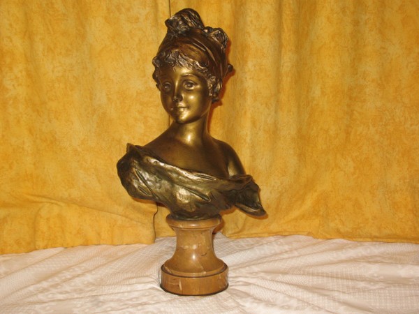 Busto in bronzo di giovane ragazza firmato da G. Van der Straeten XIX secolo