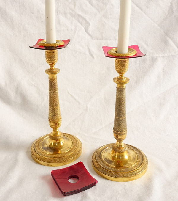 Series Of 6 Bobêches Of Candlesticks Or Chandeliers In Red Crystal - 19th Century