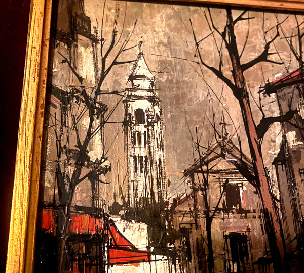  Bellissima e strana veduta di Montmartre nel 1966 olio su tela firmato Franc , seguace di Buffet