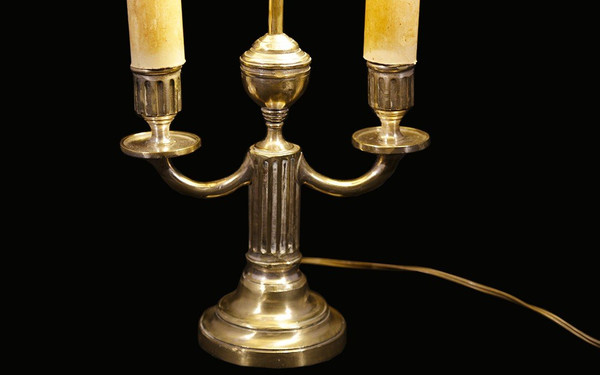 Lampada Bouillotte, 2 luci, XIX secolo, bronzo argentato