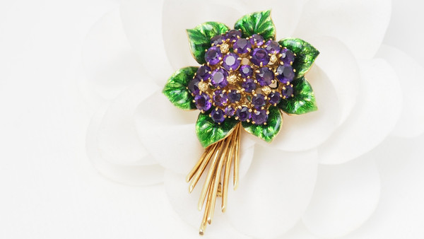 Yellow Gold, Amethyst And Enamel Brooch