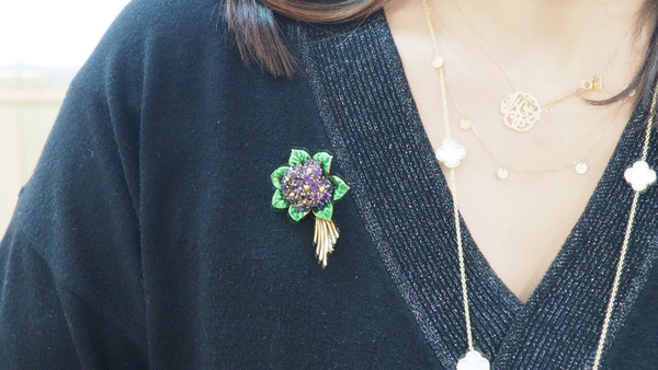 Yellow Gold, Amethyst And Enamel Brooch