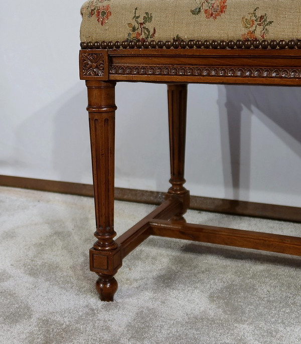 Long solid walnut bench seat, Louis XVI style - 1900