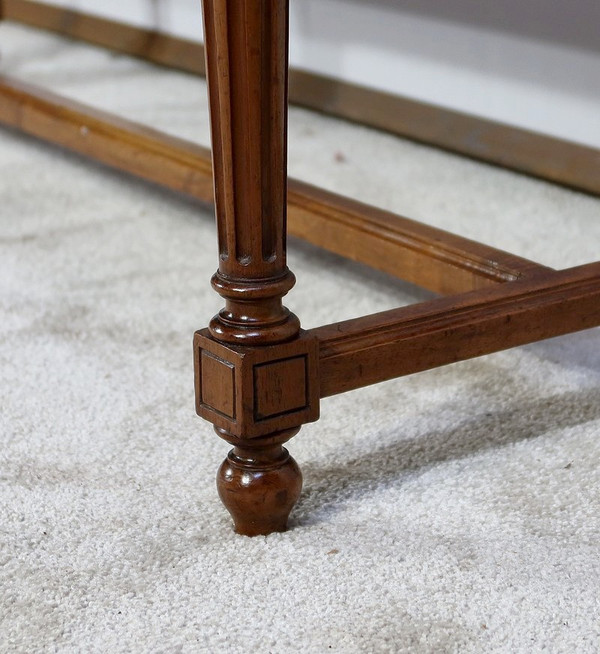 Long solid walnut bench seat, Louis XVI style - 1900