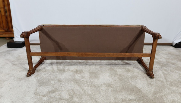 Long solid walnut bench seat, Louis XVI style - 1900