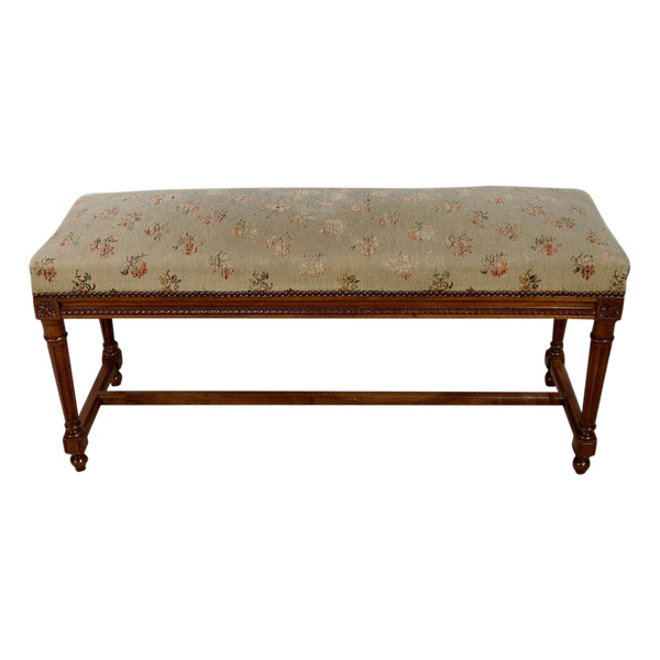 Long solid walnut bench seat, Louis XVI style - 1900