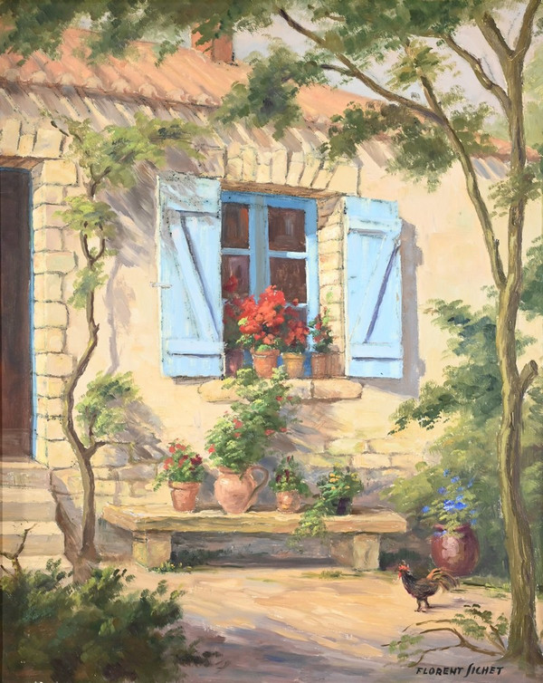 Tableau « Maison Fleurie à la Blanche », signé F.Sichet – 2ème partie XXe