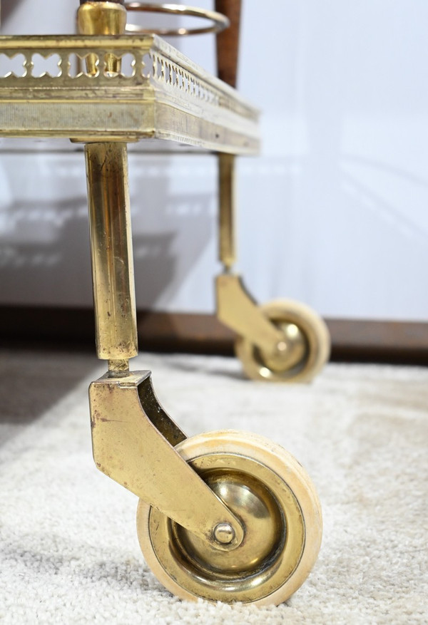 Mahogany and Brass Rolling Bar Table - 1970