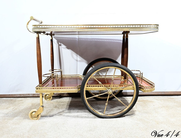 Mahogany and Brass Rolling Bar Table - 1970