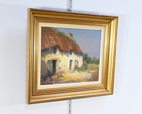 Oil on wood "Maison en Brière", signed E. Gautier - 1955