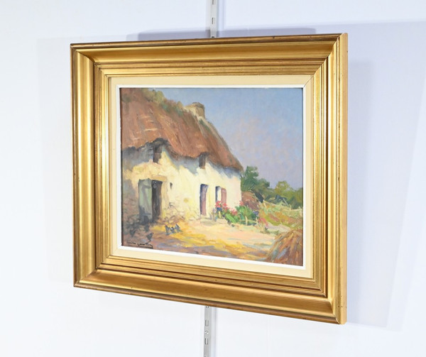 Oil on wood "Maison en Brière", signed E. Gautier - 1955