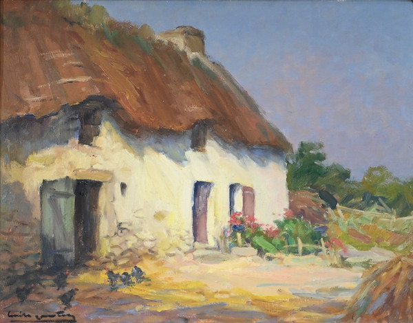 Oil on wood "Maison en Brière", signed E. Gautier - 1955