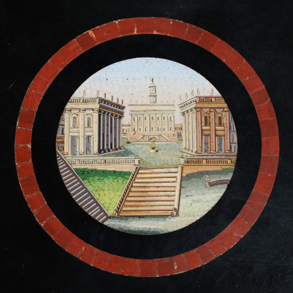 Micromosaic pedestal table with views of Rome, Italy, circa 1820-1830