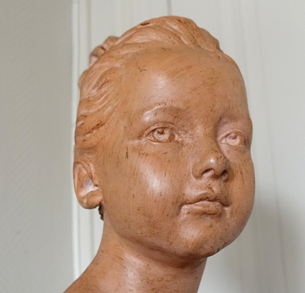 Busto di Louise Brongniart secondo Houdon, terracotta e marmo turchese, fine del XIX secolo - 45 cm