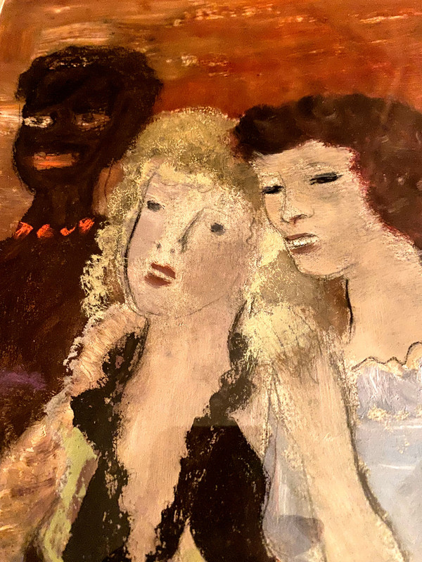 Etonnant dessin gouaché de Sigismond Olesiewicz dit "Jean Olin" (1891 Ukraine - Paris 1972) trois Femmes en coulisses ...