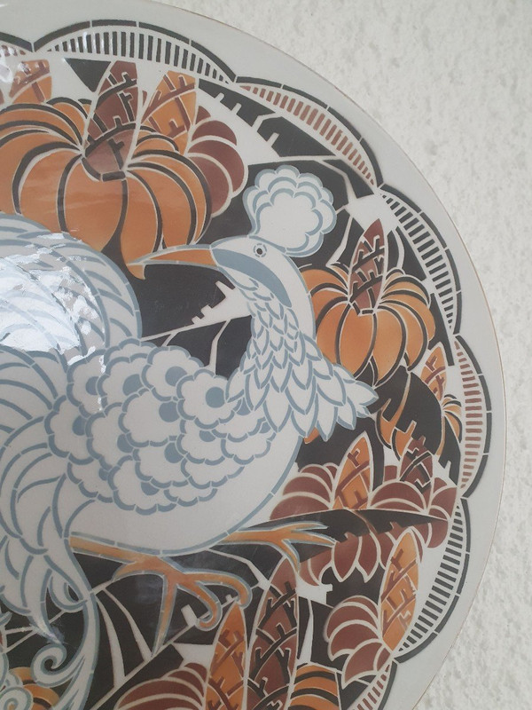 Géo Condé , Large Bird Dish , Earthenware , Art Deco , 1930 .