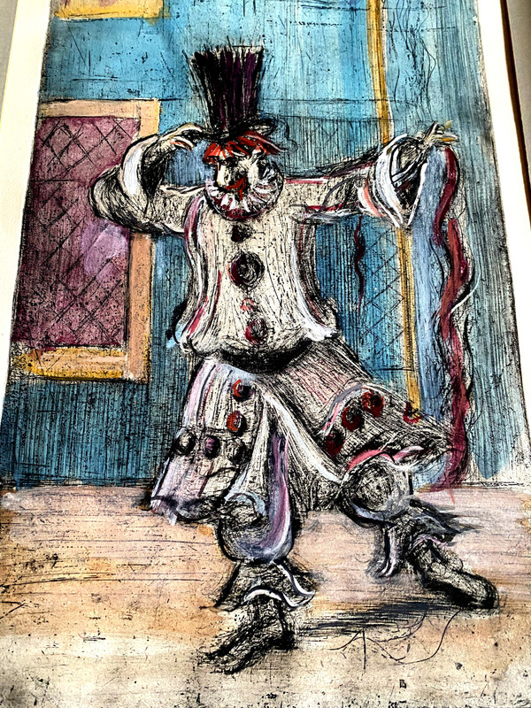 Beautiful etching by Norwegian artist Knut Tiberg depicting a Clown from the "80s".