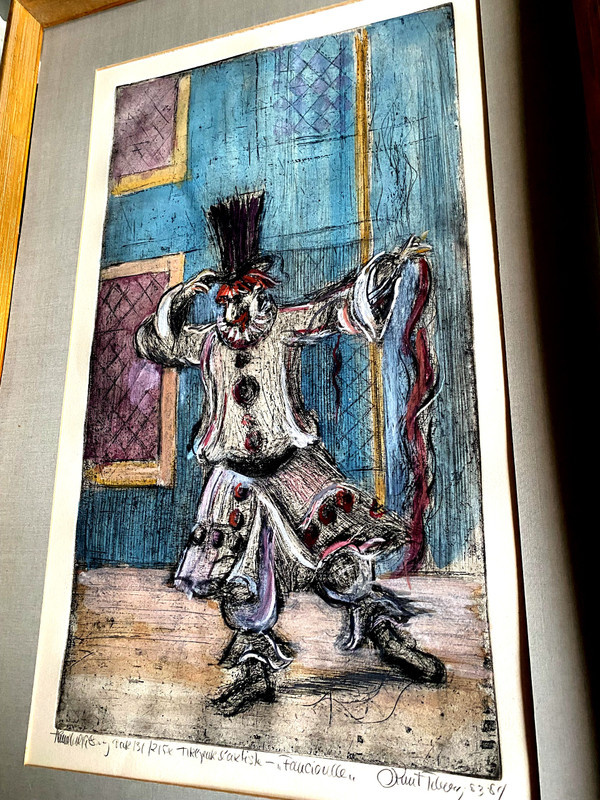 Beautiful etching by Norwegian artist Knut Tiberg depicting a Clown from the "80s".