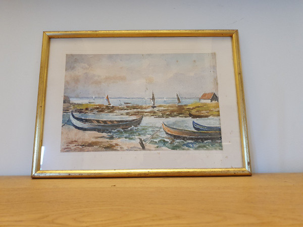 Bassin d'Arcachon , Pinassottes , Watercolor , Signed , XXth century