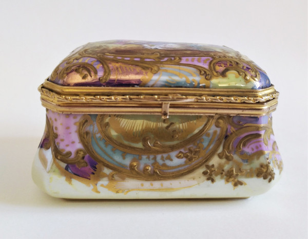 Antique Hand Painted Porcelain Jewelry Box