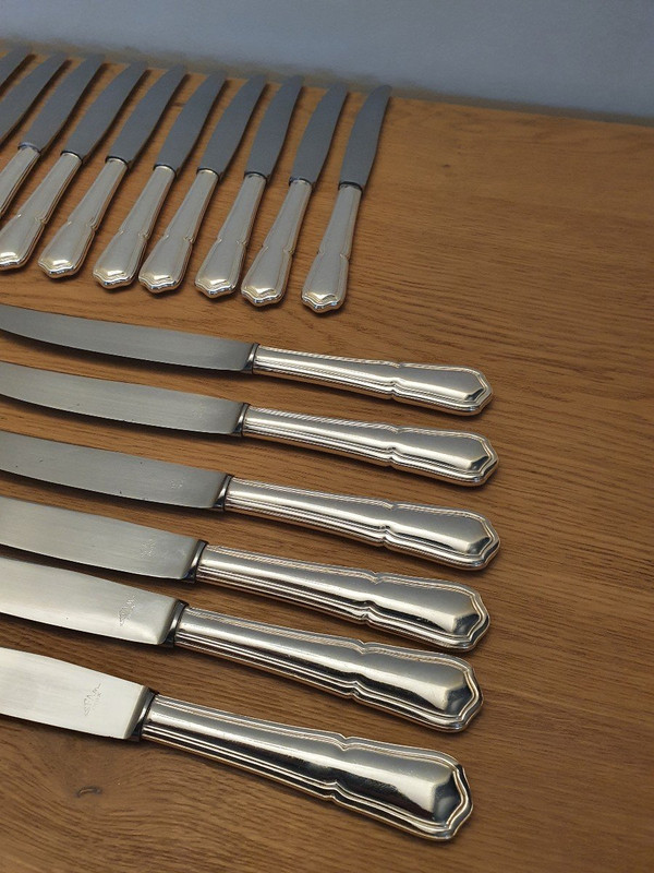 SFAM Suite of 24 Filet Knives Violinné Silver Metal 20th century