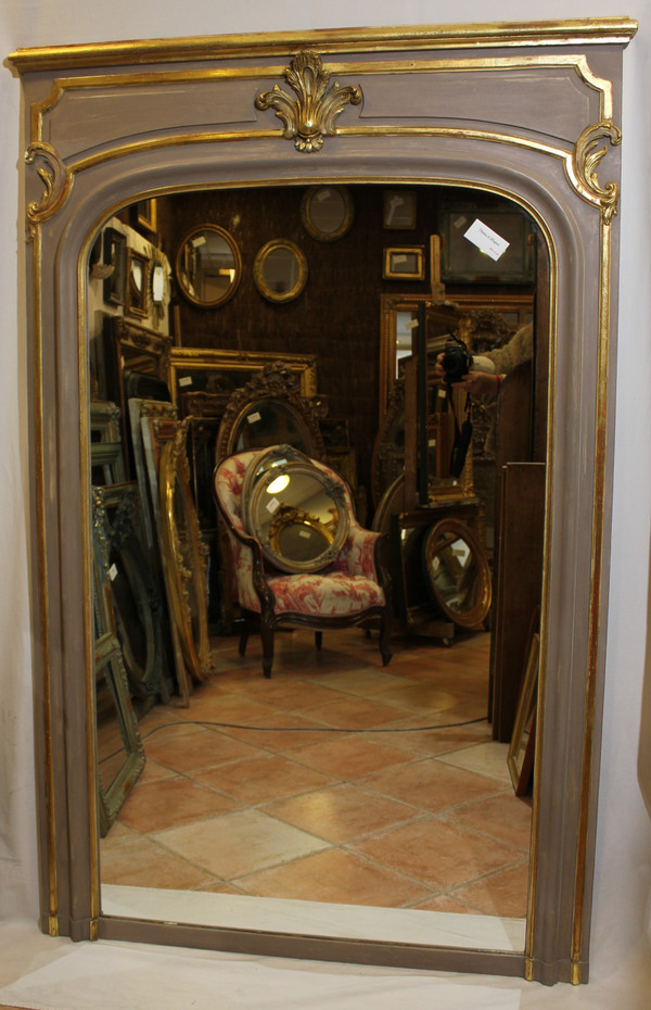 Miroir trumeau De Cheminée De Style Louis XV, Feuille d'Or Et Patine 110 X 171 Cm