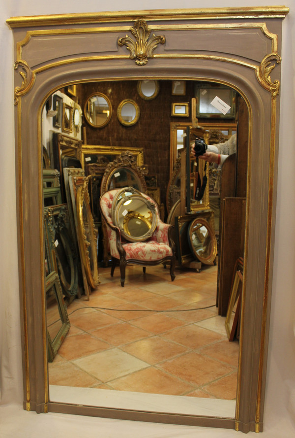 Miroir trumeau De Cheminée De Style Louis XV, Feuille d'Or Et Patine 110 X 171 Cm