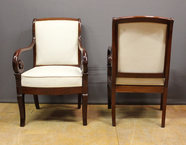 Pair Of Louis Philippe Period Armchairs With Mahogany Crosses XIX